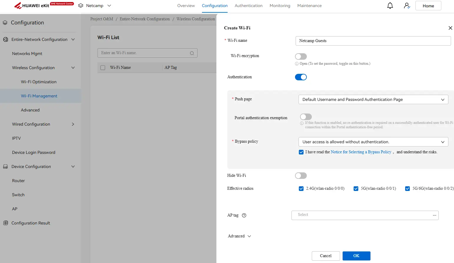 Huawei eKit create Wi-Fi with captive portal