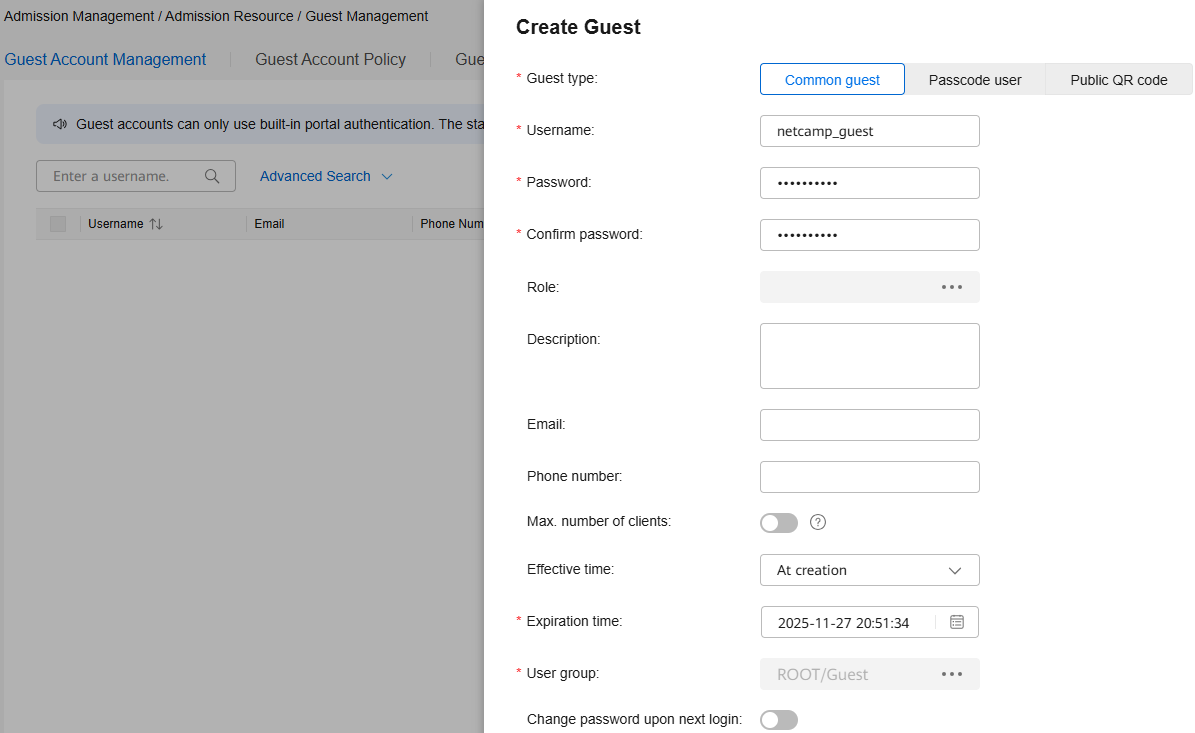 Huawei iMaster NCE-Campus Create Guest