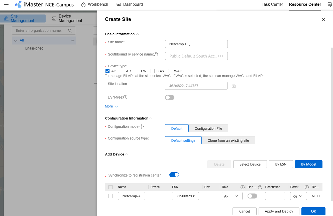 Huawei iMaster NCE_Campus Create Site And Add Device