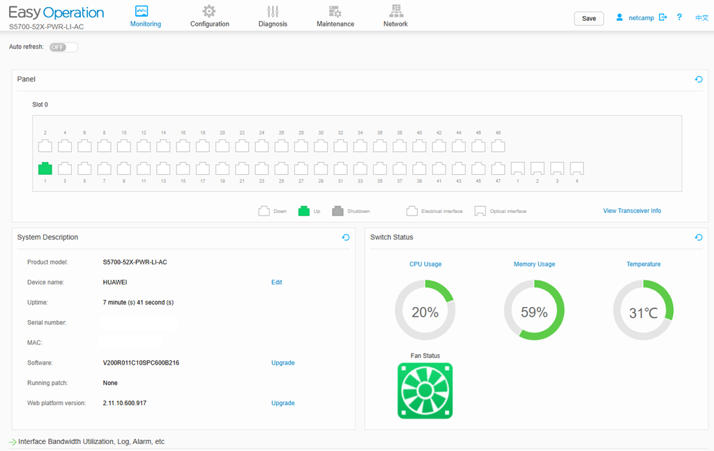 Huawei S5700 WebUI Home Screen Huawei S5700 WebUI Home Screen