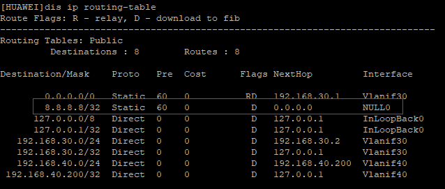 Huawei output of command display ip routing-table